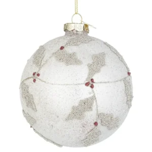 Palla di Natale vetro bianco e champagne effetto frosted 10 cm - Bizzotto