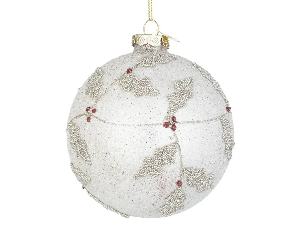 Palla di Natale vetro bianco e champagne effetto frosted 10 cm - Bizzotto