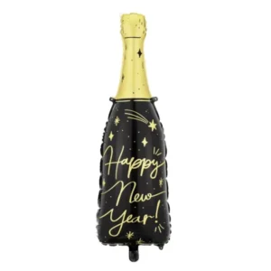 Pallone foil con bottiglia di champagne, Buon Anno, Festa di Capodanno, 39,5 x 98 cm