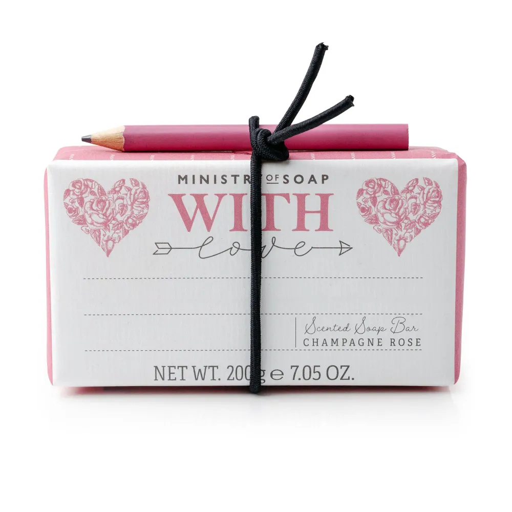 Saponi matita con biglietto di auguri Ministry Soap - Champagne Rose, 200g