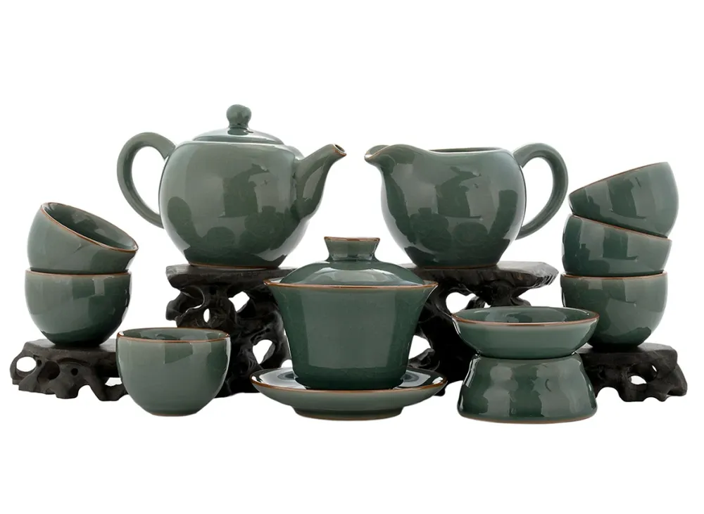 Set per cerimonia del tè (10 pezzi) # 91039, porcellana: teiera 220 ml, gaiwan 130 ml, gundaobey 210 ml, teamesh, sei tazz...