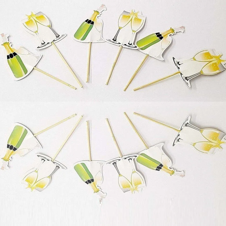 Set 24 Pezzi Stuzzicadenti Champagne Brindisi Cupcake Per Festa Aperitivo Snack