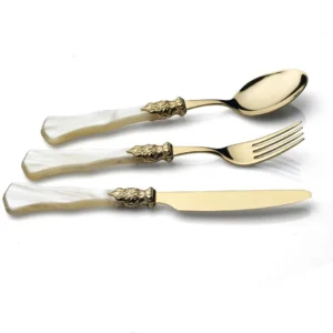 D&D - Set posate 24 pezzi Ginevra oro, ghiera oro, manico madreperla champagne - Confezione vetrina