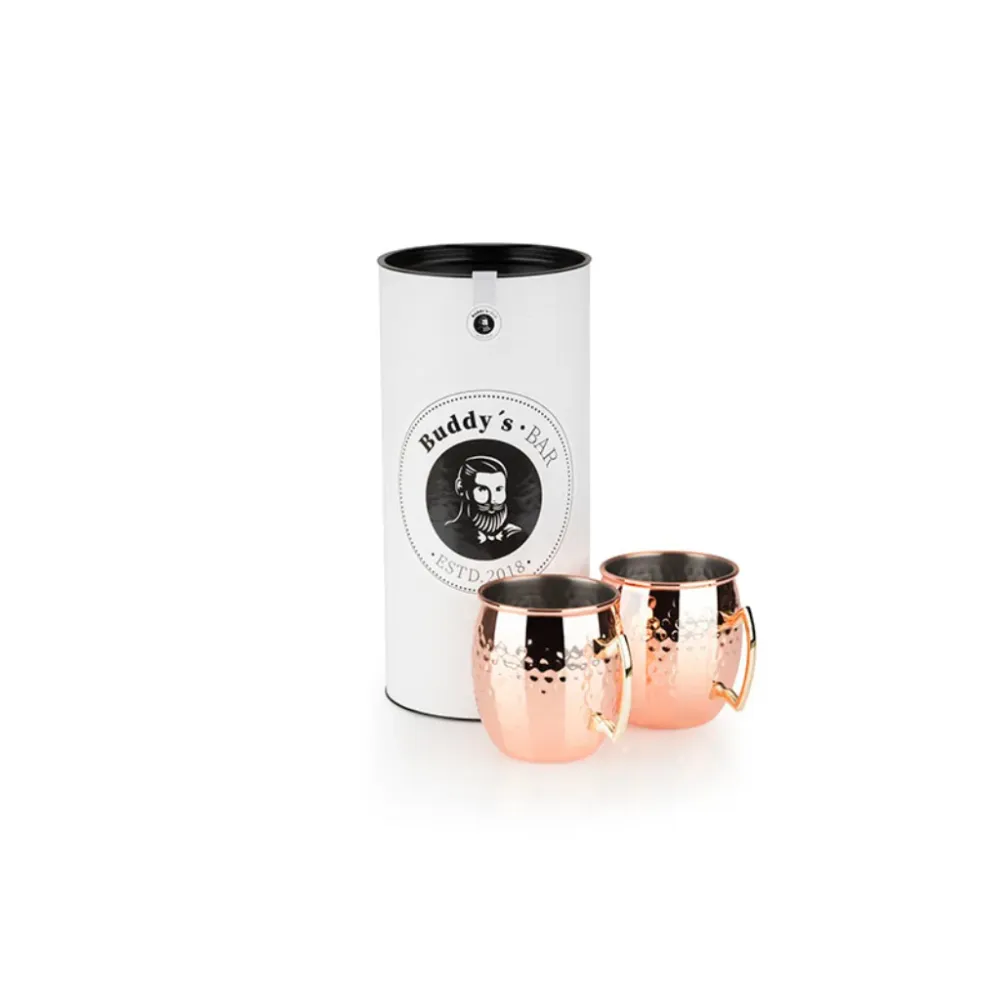 SET DI 2 TAZZE MOSCOW MULE "EFFETTO MARTELLATO" - 500 ml, rame lucido + scatola regalo
