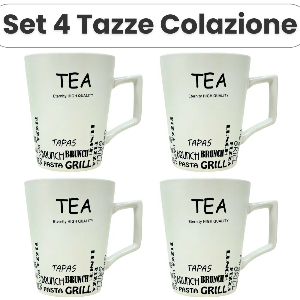 Set di 4 Tazze Porcellana 300ml | Eleganza e Praticità per Ogni Occasione