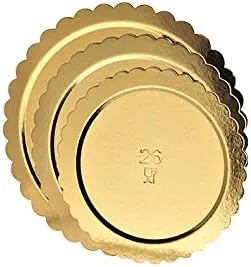 VASSOIO SOTTO TORTA PIATTO ALA ORO 10PZ TONDO CARTONE DORATO TRASPORTO DOLCI (28 CM)