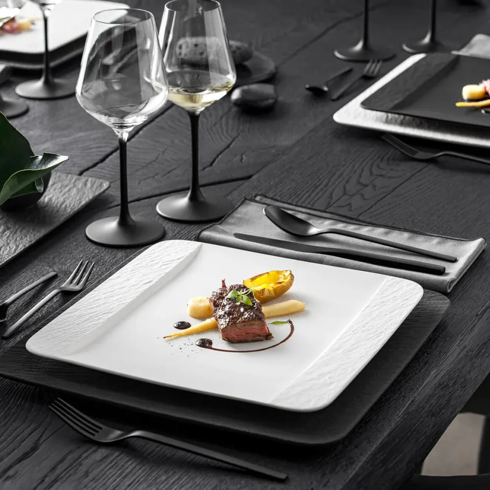 Villeroy & Boch Manufacture Rock Blanc Set 6 Piatti Piani Quadrati Porcellana 28x28 cm Bianco