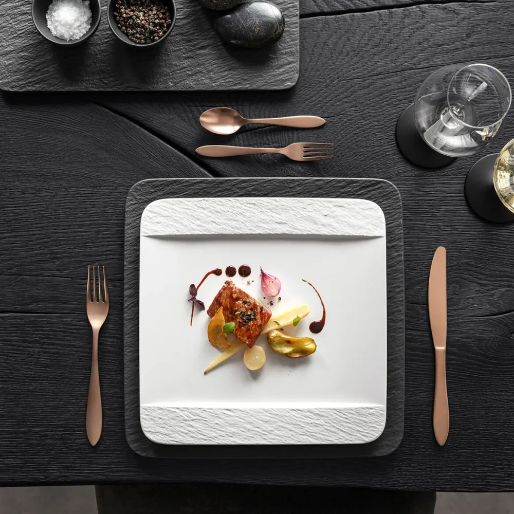 Villeroy & Boch Manufacture Rock Blanc Set 6 Piatti Piani Quadrati Porcellana 28x28 cm Bianco