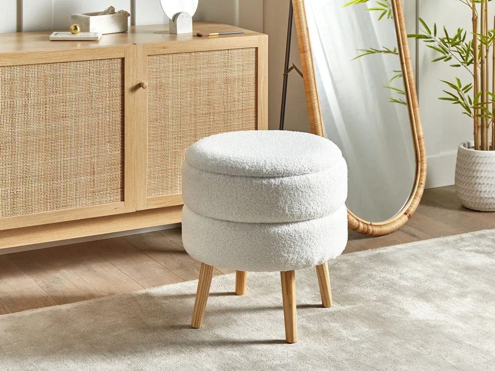 Sgabello contenitore bouclé bianco OKATON