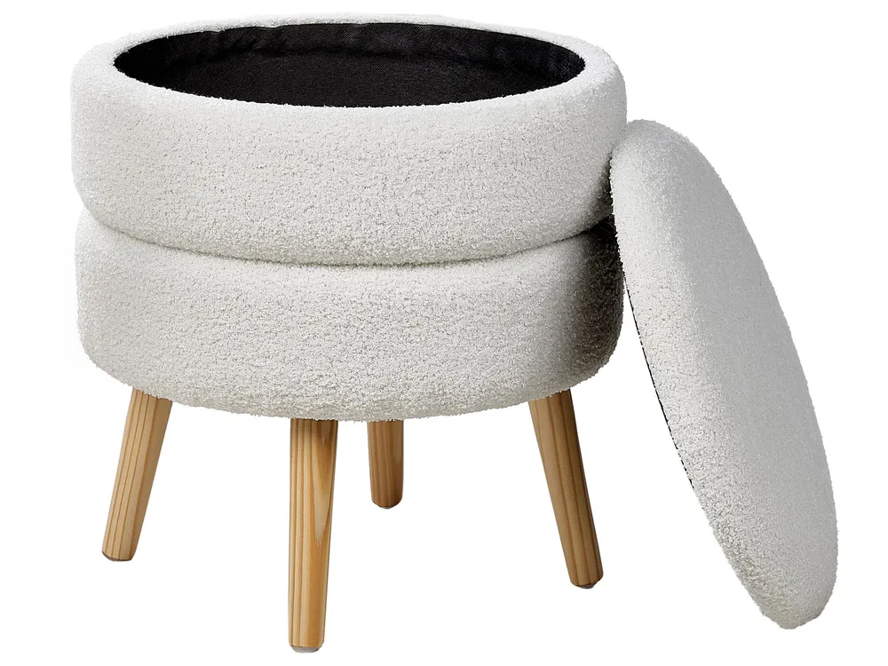 Sgabello contenitore bouclé bianco OKATON