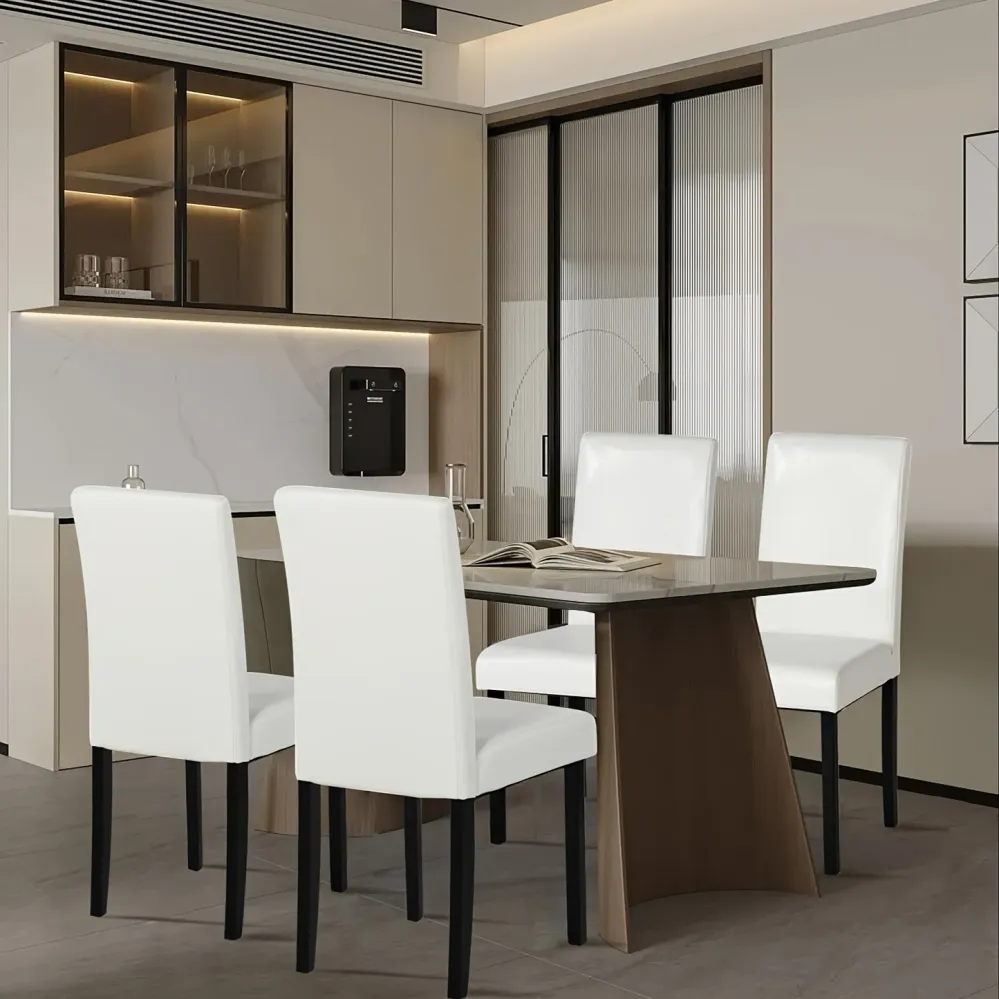 Conjunto de Cadeiras Modernas em PU com Pernas de Madeira Maciç e Estofadas, Multifuncionais para Sala de Jantar, Cozinha,...