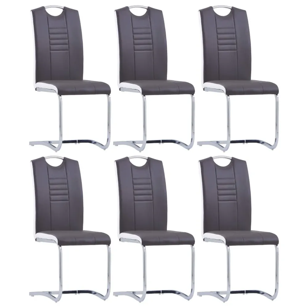 Carrello Portavivande Sedie da Pranzo Sbalzo 6 pz Grigie Similpelle