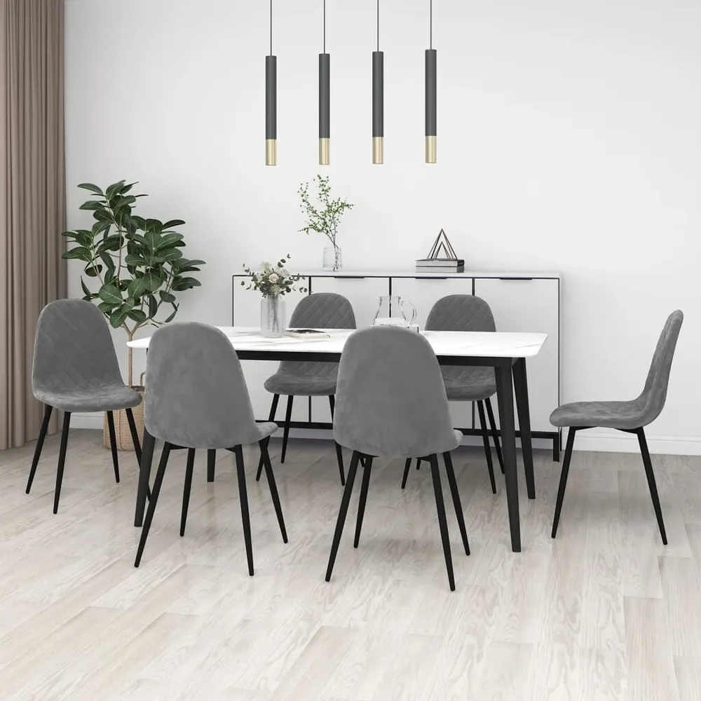 Credenza Vetrina Sedie da Pranzo 6 pz Grigio Evidente Velluto