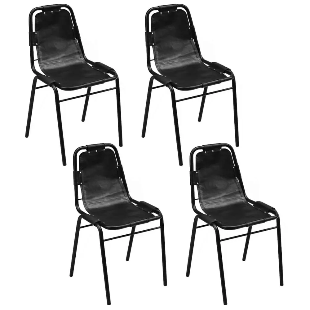 Credenza Vetrina Sedie da Pranzo 4 pz Nere Vera Pelle