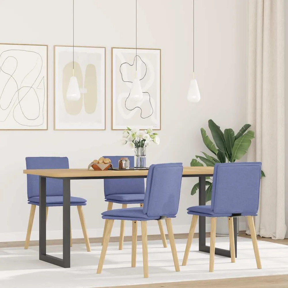 Isola Cucina Sedie da Pranzo 4 pz Blu Jeans Tessuto