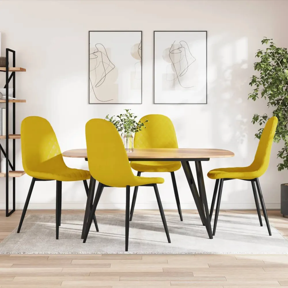 Mobile Angolo Sedie da Pranzo 4 pz Giallo Senape Velluto