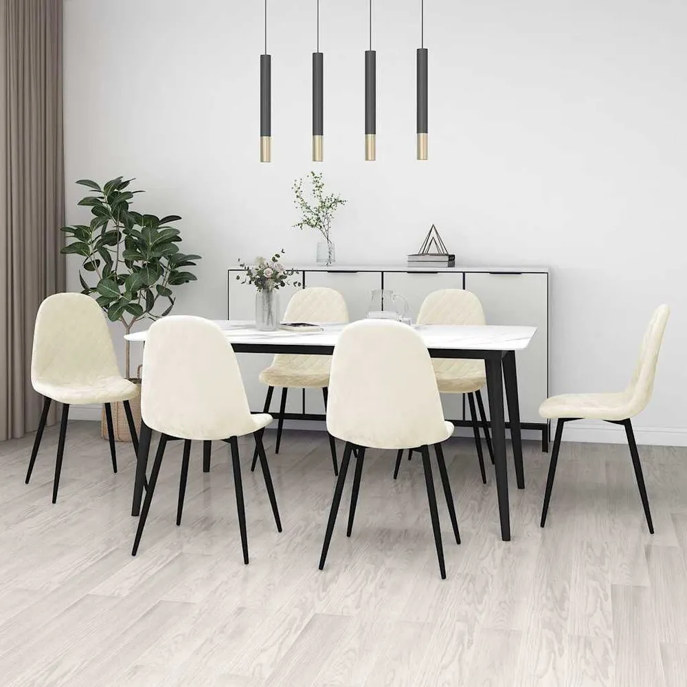 Panchetta con Contenitore Sedie da Pranzo 6 pz Bianco Crema Velluto
