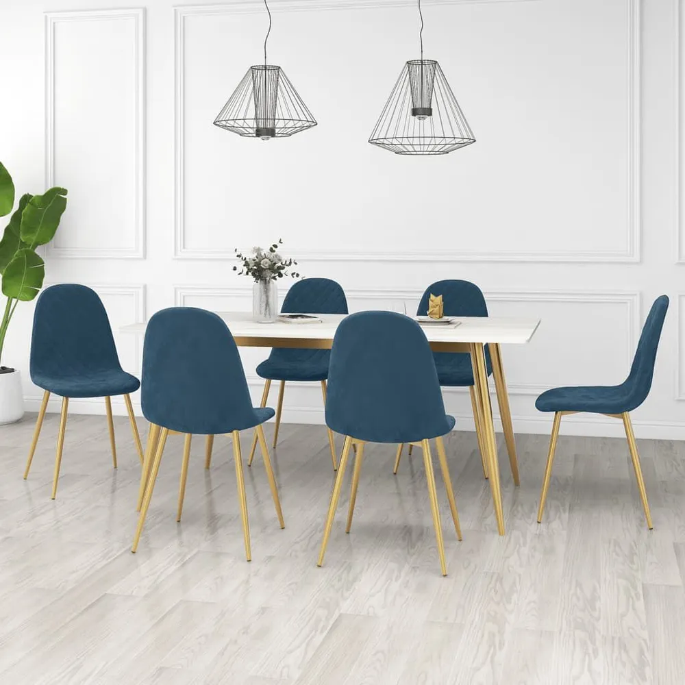 Panchetta con Contenitore Sedie da Pranzo 6 pz Blu Velluto