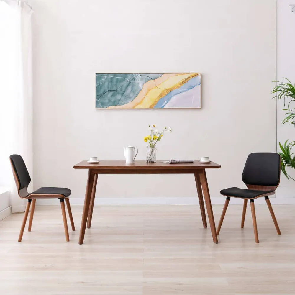 Premium Legno Massello Sedie da Pranzo 2 pz Nere Similpelle
