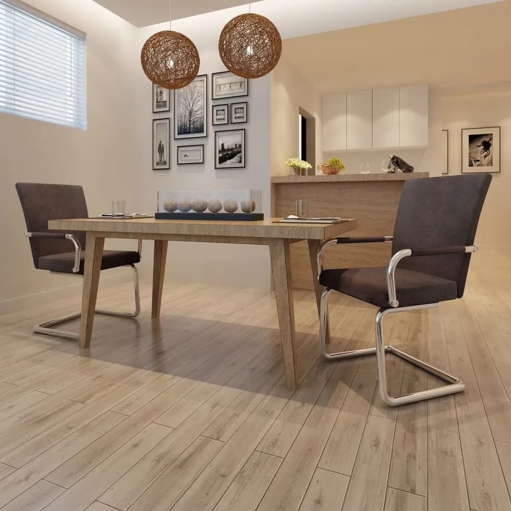 Premium Legno Massello Sedie da Pranzo s Sbalzo 2 pz Marroni Air Finta pelle