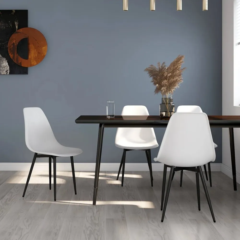 Sedie da Pranzo 4 pz Bianche PP con Cassetti Soft-Close