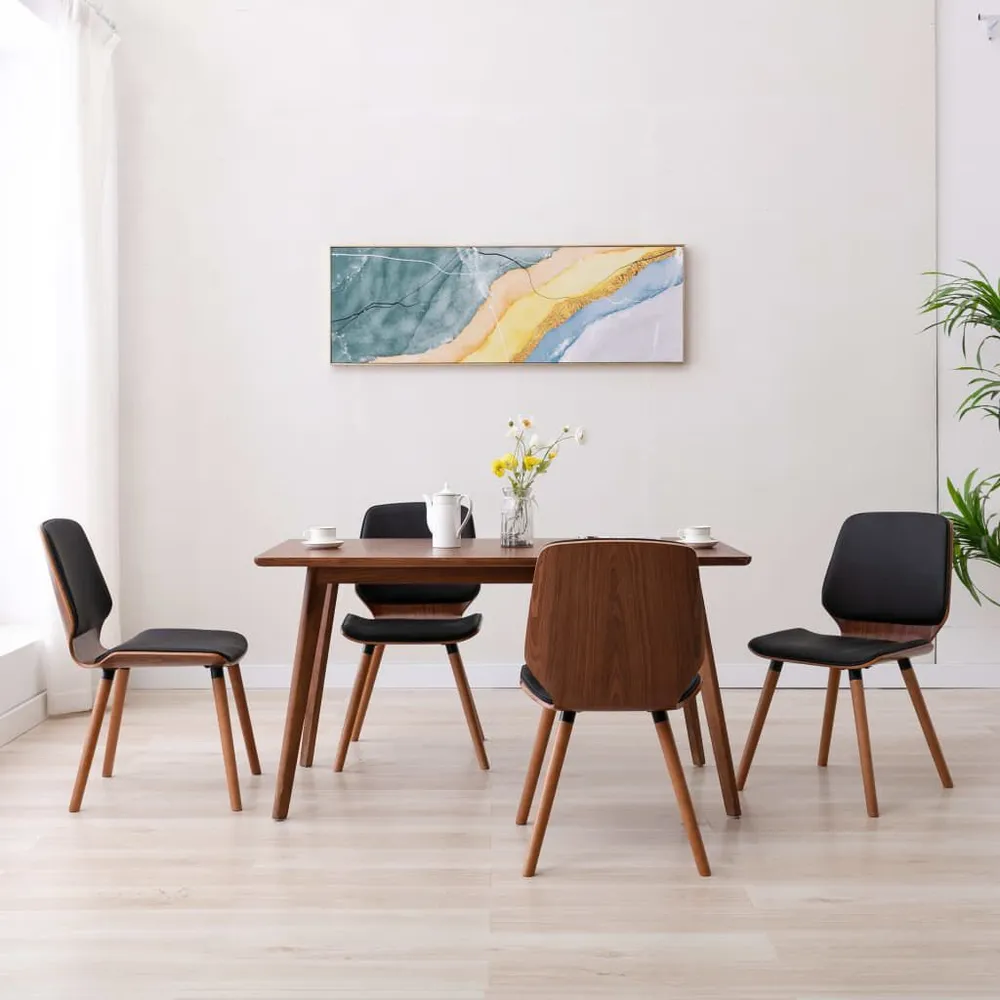 Sedie da Pranzo 4 pz Nere Similpelle con Piano Marmo Sintetico
