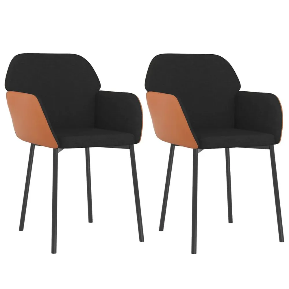 Sedie da Pranzo 2 pz Nere Tessuto e Similpelle Stile Rustico