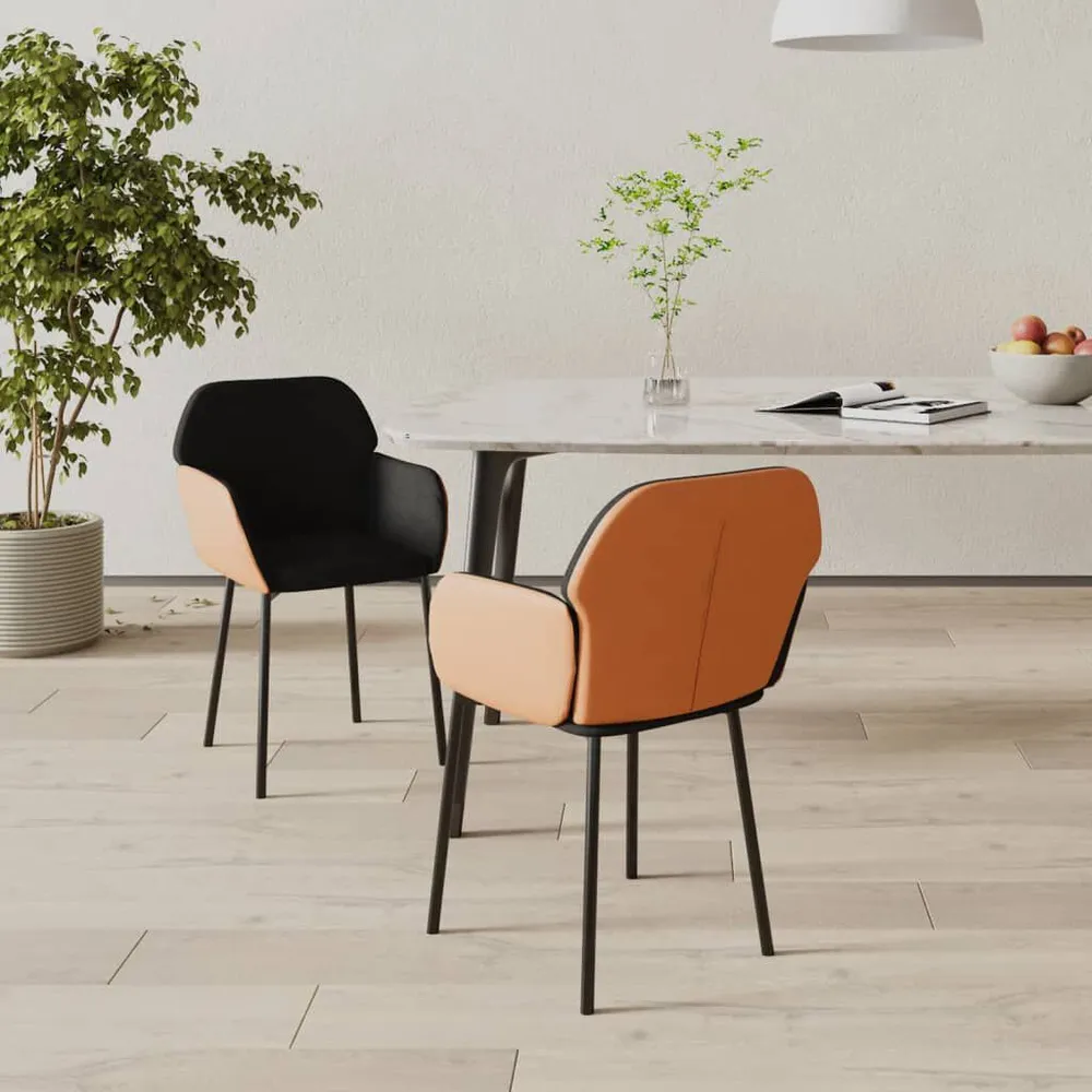 Sedie da Pranzo 2 pz Nere Tessuto e Similpelle Stile Rustico