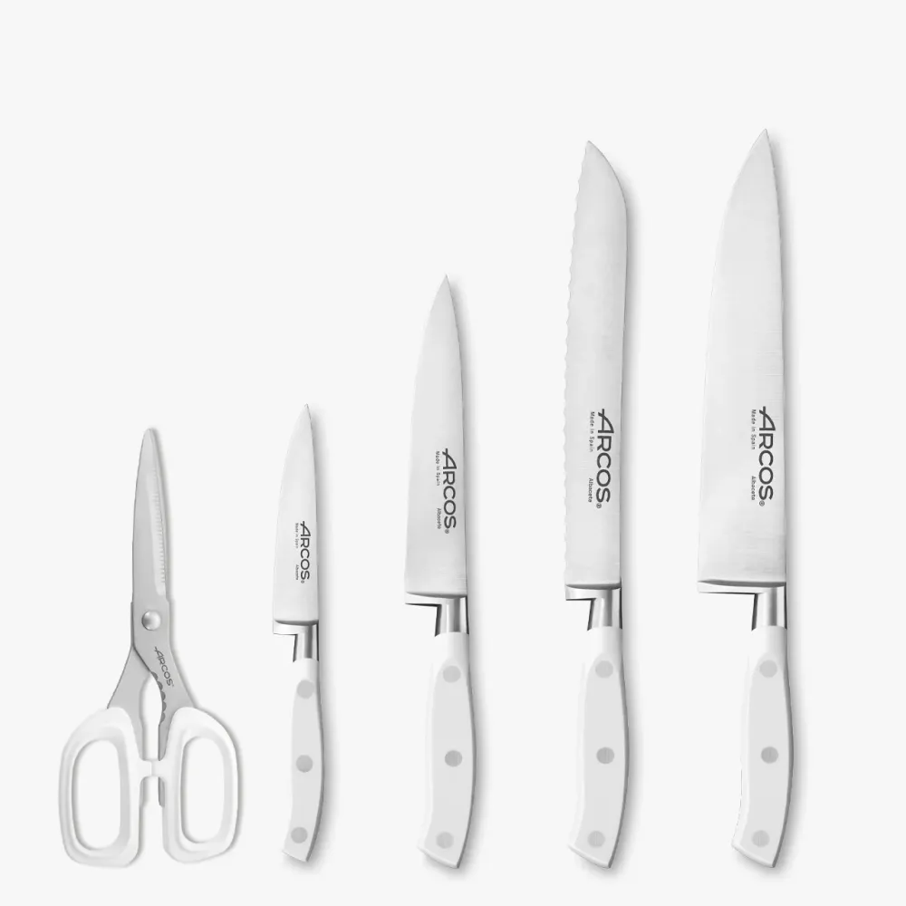 Set di cucina 4 pezzi Serie Riviera Blanc + Forbici + Ceppo con Garanzia 5 Anni