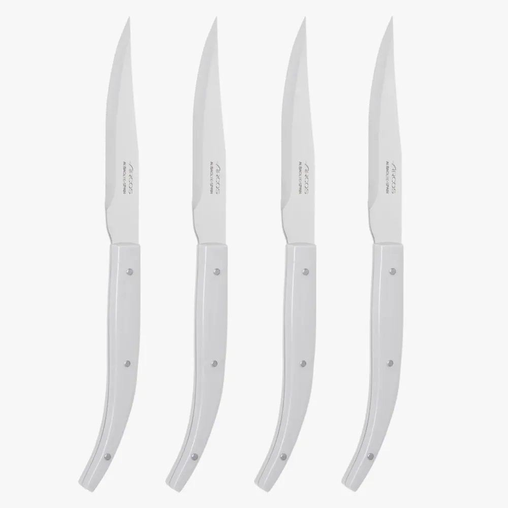 Set 4 Pezzi Coltello Bistecca Bianco Microseghettato
