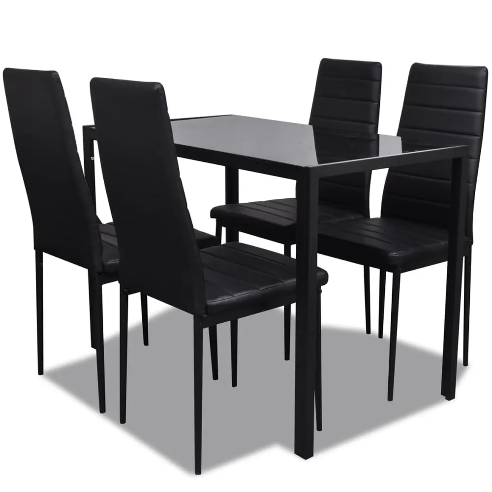 Credenza Vetrina Set da Pranzo 5 pz Nero