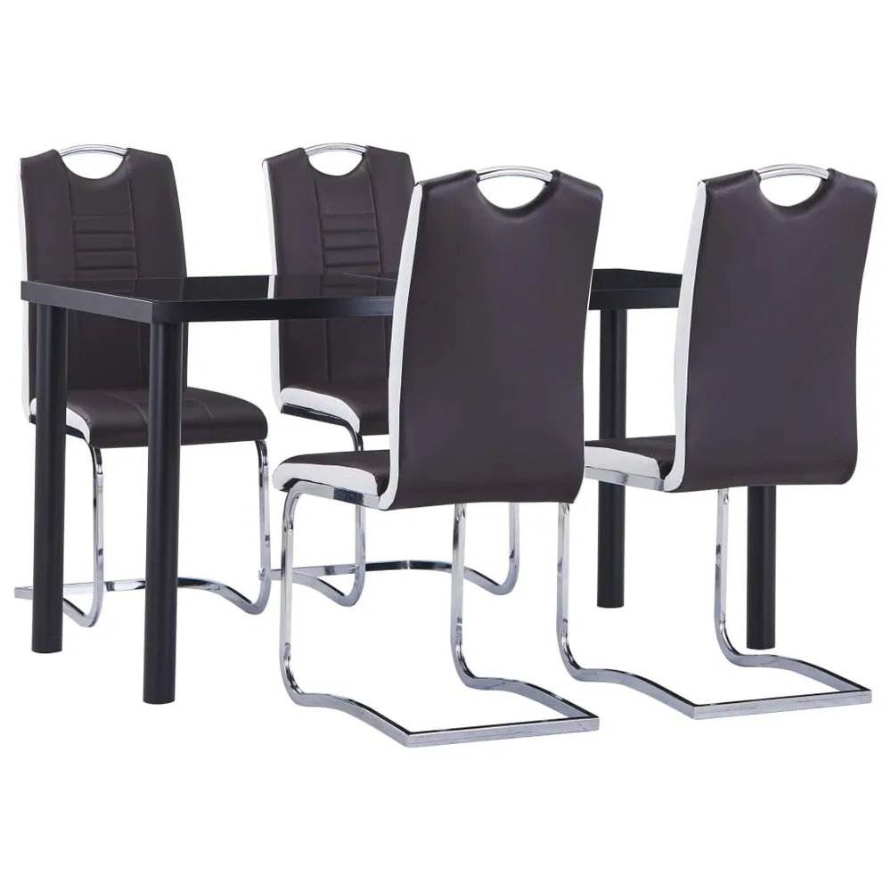 Premium Legno Massello Set Sala da Pranzo 5 pz Similpelle Marrone