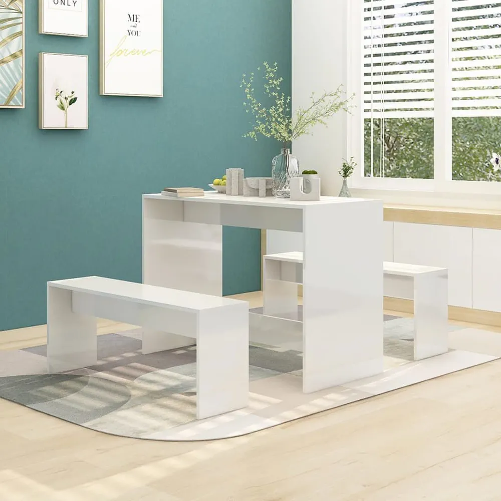 Set da Pranzo 3 Pz Bianco Lucido Truciolato per Pranzi Famiglia