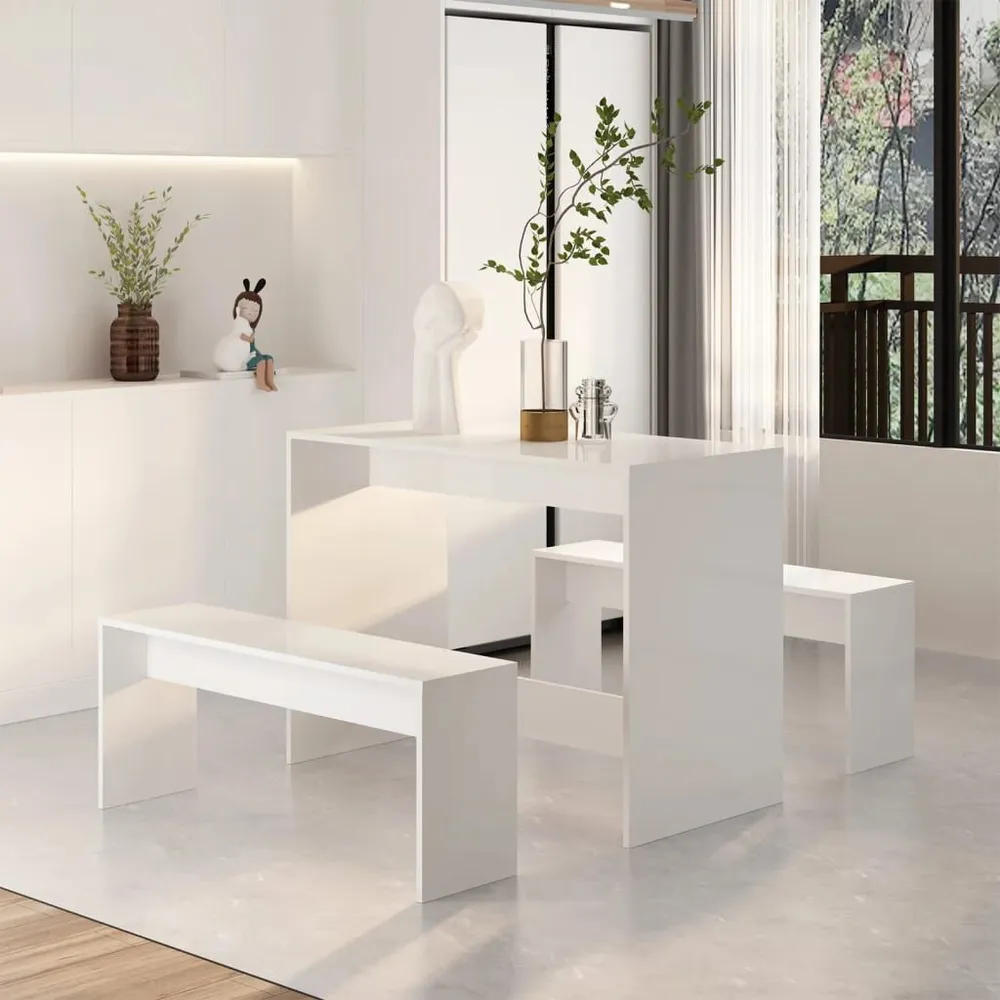 Set da Pranzo 3 Pz Bianco Lucido Truciolato per Pranzi Famiglia