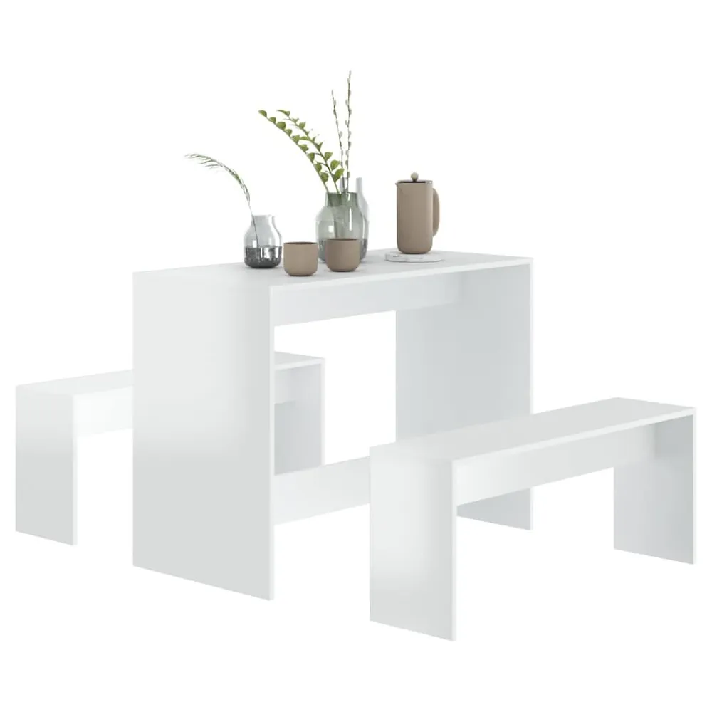 Set da Pranzo 3 Pz Bianco Lucido Truciolato per Pranzi Famiglia