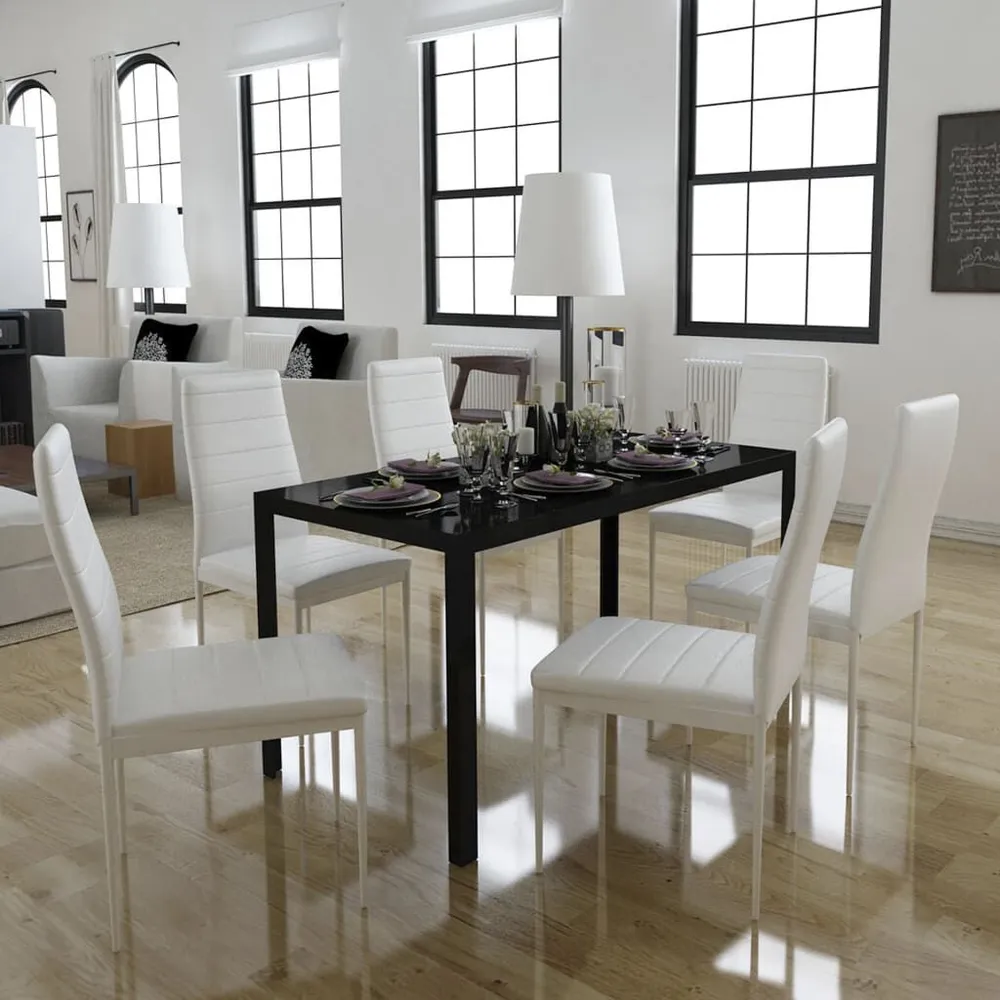 Tavolo Allungabile Set Tavolo da Pranzo 7 pz Bianco e Nero