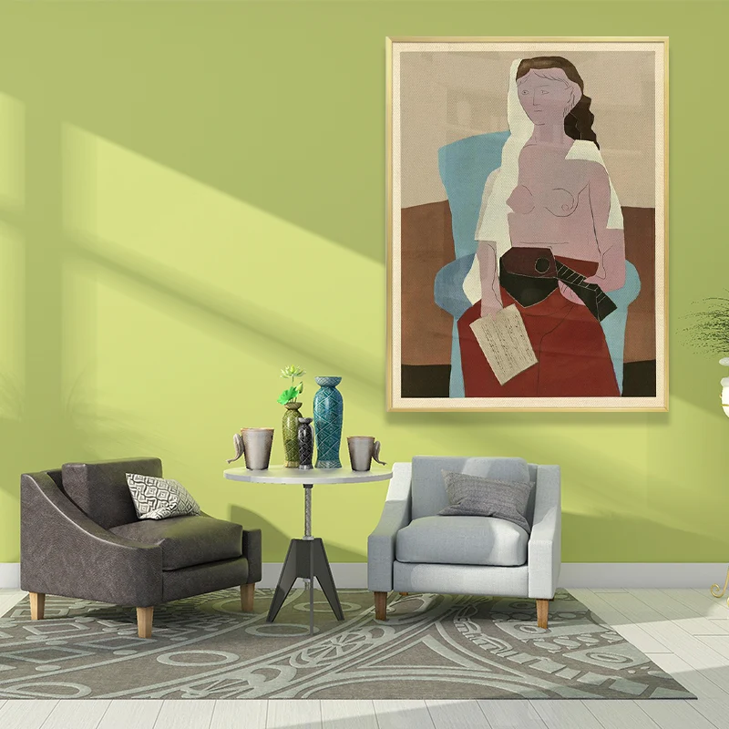 Stampa su tela Picasso Donna con mandolino Decorazione da parete strutturata cubismo marrone