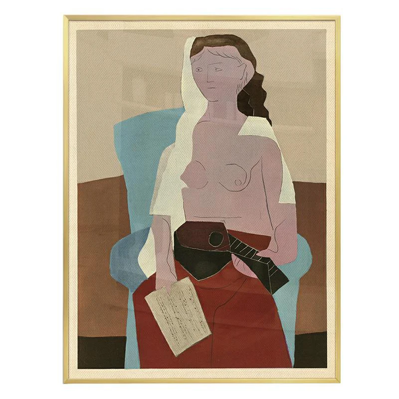 Stampa su tela Picasso Donna con mandolino Decorazione da parete strutturata cubismo marrone