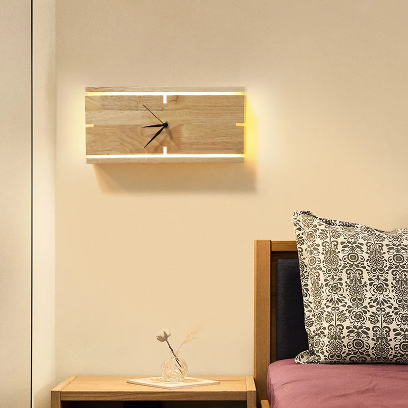 Lampada da parete rettangolare/rotonda da incasso parete acrilico LED, moderna, con design orologio crema