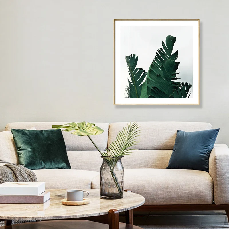 Stampa su tela con foglie di banana verde, Tropix botanico, decorazione da parete strutturata per sala da pranzo
