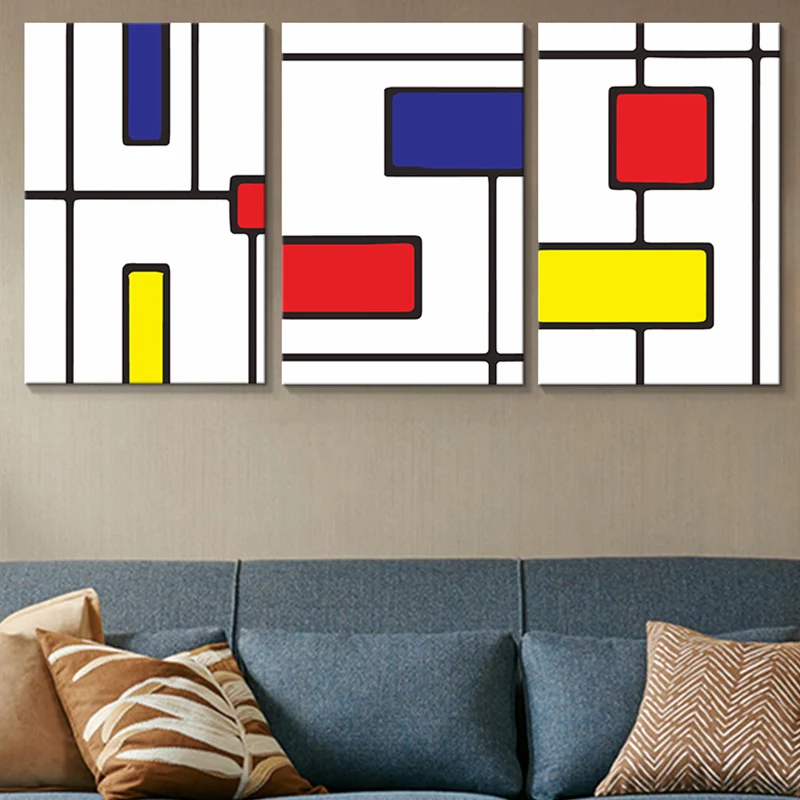 Stampa artistica da parete astratta Mondrian Tela minimalista rossa e blu per soggiorno