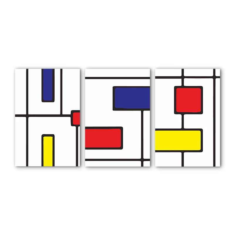 Stampa artistica da parete astratta Mondrian Tela minimalista rossa e blu per soggiorno