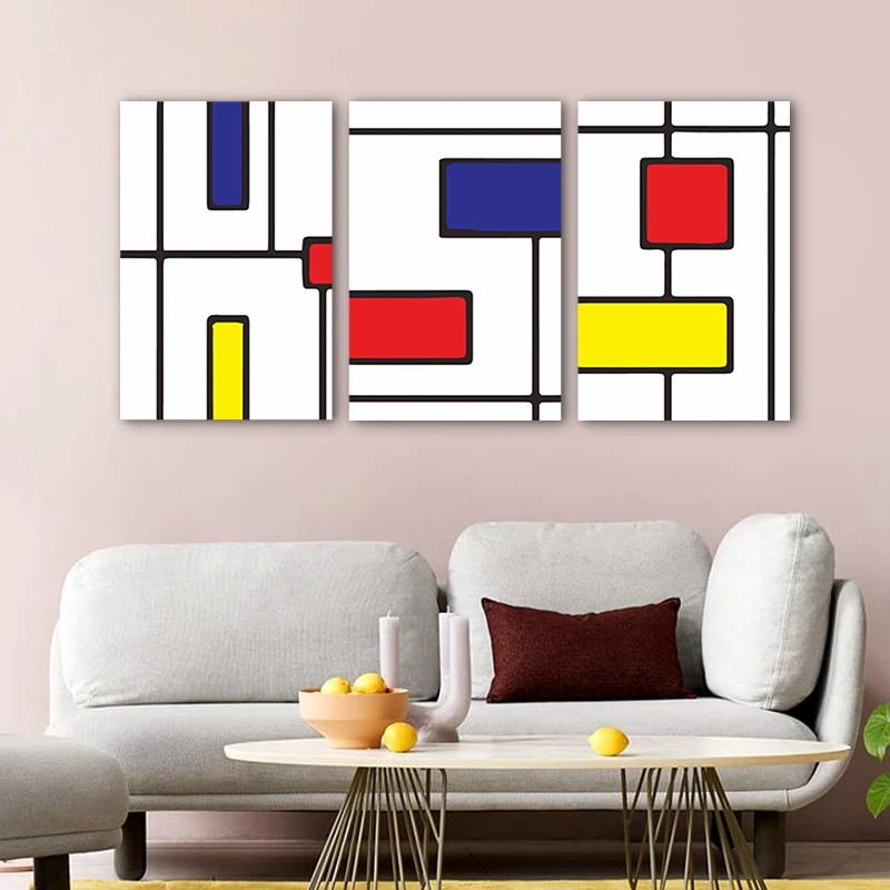 Stampa artistica da parete astratta Mondrian Tela minimalista rossa e blu per soggiorno