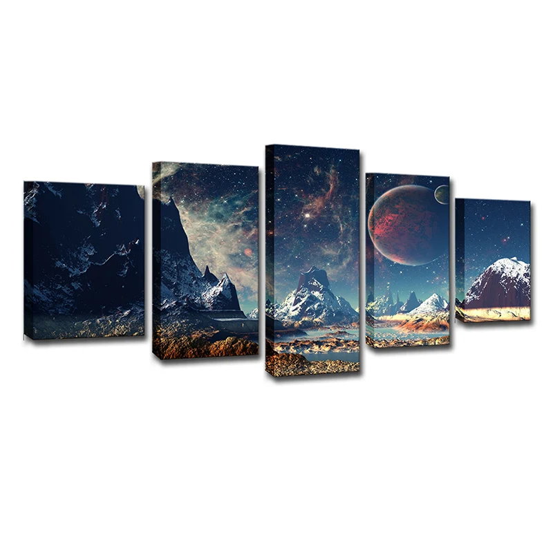 Stampa su tela stile attuale blu scuro con paesaggio montano mezzaluna per la casa