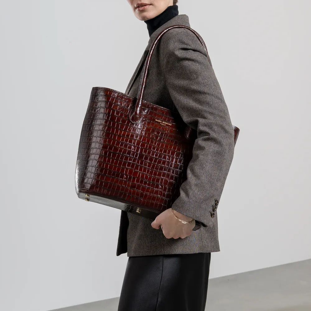 Cadeau d'Isabel shopper pelle croco marrone e portafoglio