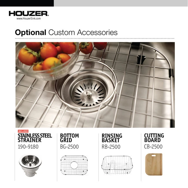 Houzer Medallion Series 23" Stainless acciaio Undermount Single Bowl Kitchen Sink, includes Basket Strainer