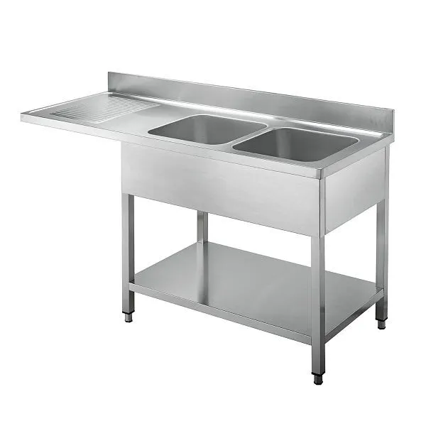 Lavello Vaiotec TOPLINE center 700 / 2 vasche destra piano di lavoro spessore 40 mm 180x70x85 cm 10521