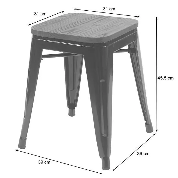 Mendler set di 4 sgabelli HWC-A73 con sedile legno sgabello metallo sgabello design industriale metallo impilabile grigio...