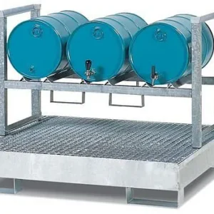Portabottiglie DENIOS AWS 11 per 3 barili da 60 e 2 barili da 200 litri vassoio di raccolta acciaio supporto per lattine 1...