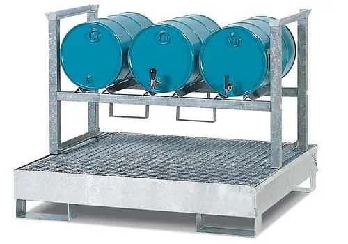 Portabottiglie DENIOS AWS 11 per 3 barili da 60 e 2 barili da 200 litri vassoio di raccolta acciaio supporto per lattine 1...